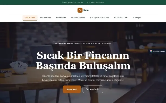 Kafe için Zigzag Petrol Turuncu – Kafe Web Sitesi ana sayfa görünümü