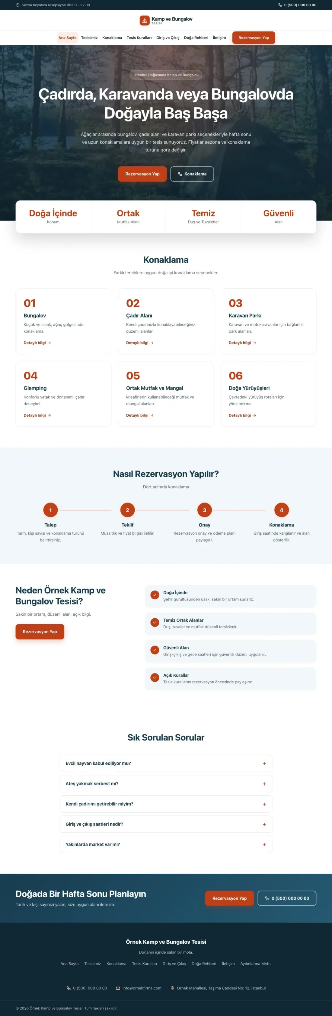 Merkez Mavi Turuncu – Kamp ve Bungalov Web Sitesi ana sayfa görünümü