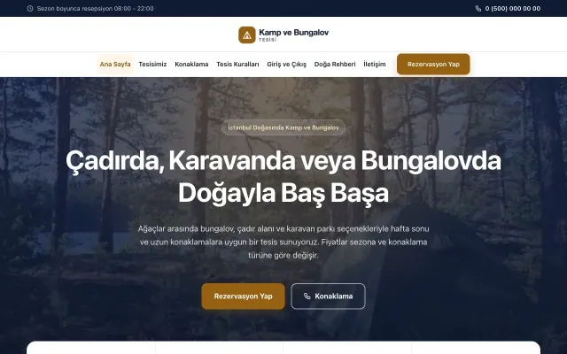 Merkez Mavi Turuncu II – Kamp ve Bungalov Web Sitesi ana sayfa görünümü