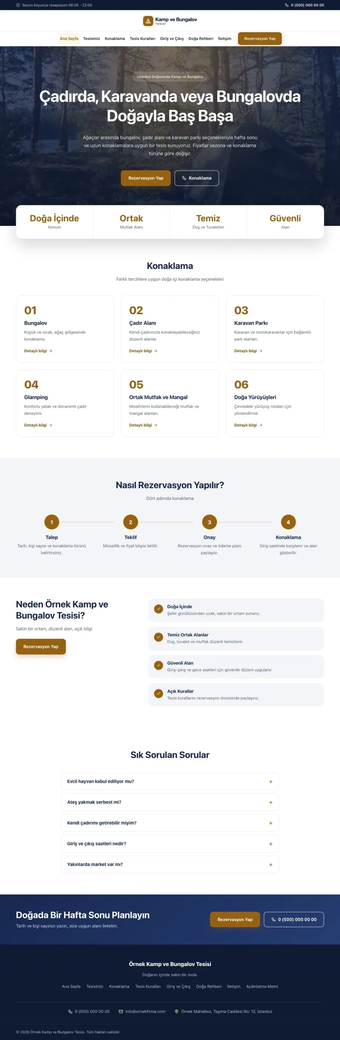 Merkez Mavi Turuncu II – Kamp ve Bungalov Web Sitesi ana sayfa görünümü