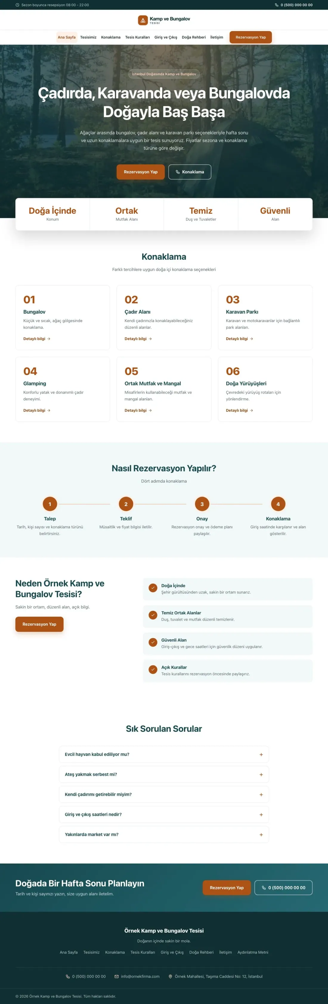 Merkez Petrol Turuncu – Kamp ve Bungalov Web Sitesi ana sayfa görünümü