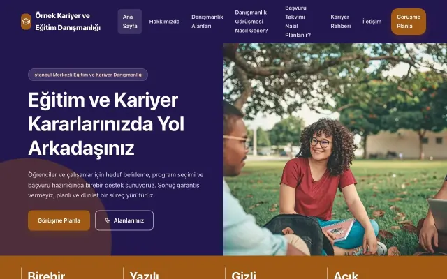 Kariyer ve Eğitim Danışmanlığı için Blok Lacivert Turuncu – Kariyer ve Eğitim Danışmanlığı Web Sitesi ana sayfa görünümü