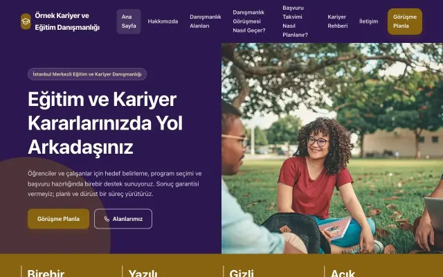 Kariyer ve Eğitim Danışmanlığı için Blok Mor Amber – Kariyer ve Eğitim Danışmanlığı Web Sitesi ana sayfa görünümü