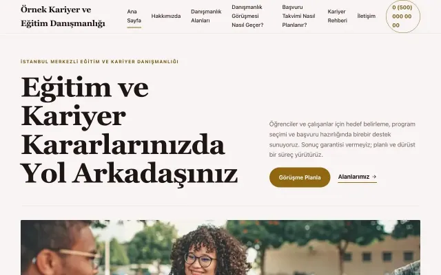 Kariyer ve Eğitim Danışmanlığı için Editoryal Bordo Amber – Kariyer ve Eğitim Danışmanlığı Web Sitesi ana sayfa görünümü