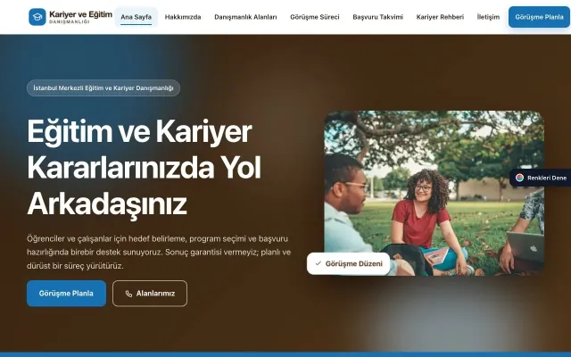 Kariyer ve Eğitim Danışmanlığı için Hareketli Kahve Mavi – Kariyer ve Eğitim Danışmanlığı Web Sitesi ana sayfa görünümü