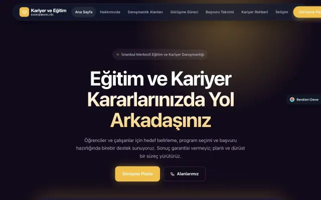 Kariyer ve Eğitim Danışmanlığı için Koyu Modern Mor Amber – Kariyer ve Eğitim Danışmanlığı Web Sitesi ana sayfa görünümü