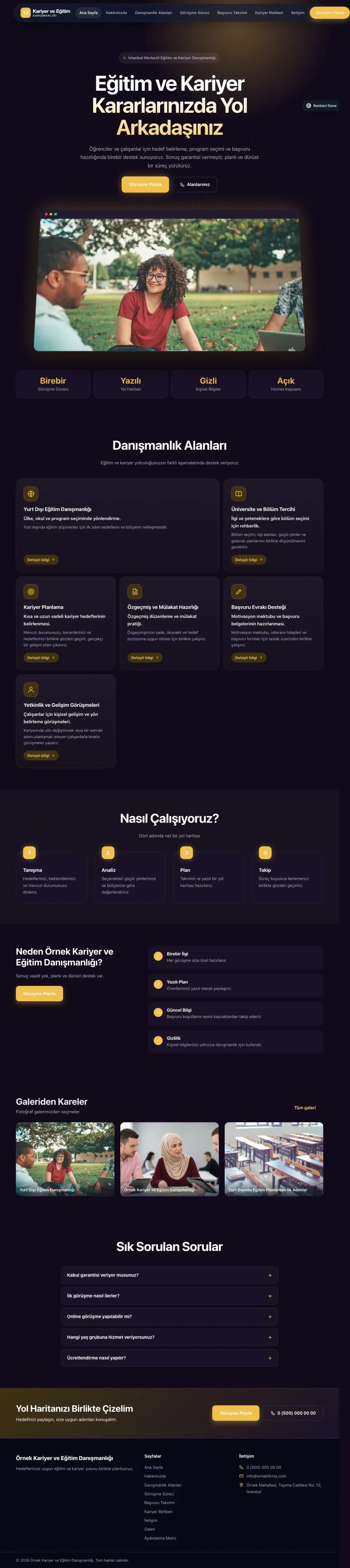 Kariyer ve Eğitim Danışmanlığı için Koyu Modern Mor Amber – Kariyer ve Eğitim Danışmanlığı Web Sitesi ana sayfa görünümü