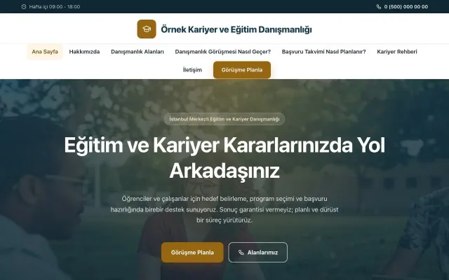Kariyer ve Eğitim Danışmanlığı için Merkez Mavi Turuncu – Kariyer ve Eğitim Danışmanlığı Web Sitesi ana sayfa görünümü