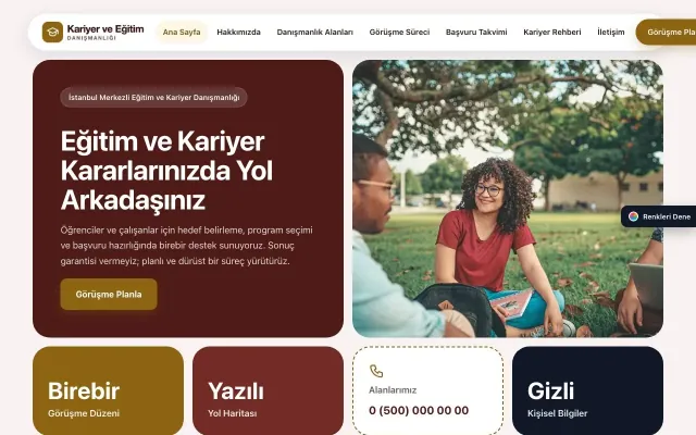 Kariyer ve Eğitim Danışmanlığı için Mozaik Bordo Amber – Kariyer ve Eğitim Danışmanlığı Web Sitesi ana sayfa görünümü