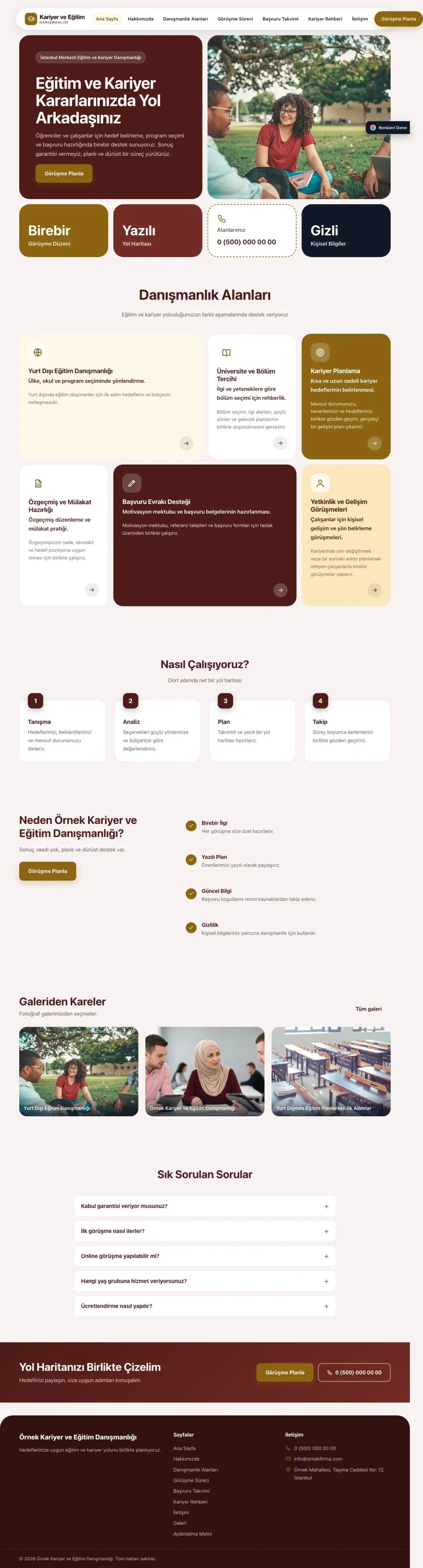 Kariyer ve Eğitim Danışmanlığı için Mozaik Bordo Amber – Kariyer ve Eğitim Danışmanlığı Web Sitesi ana sayfa görünümü