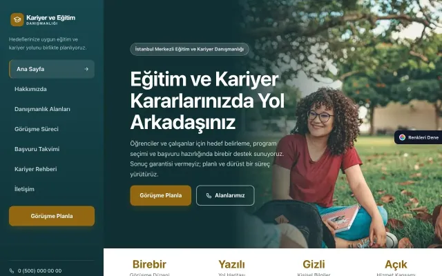 Kariyer ve Eğitim Danışmanlığı için Sol Menü Petrol Amber – Kariyer ve Eğitim Danışmanlığı Web Sitesi ana sayfa görünümü