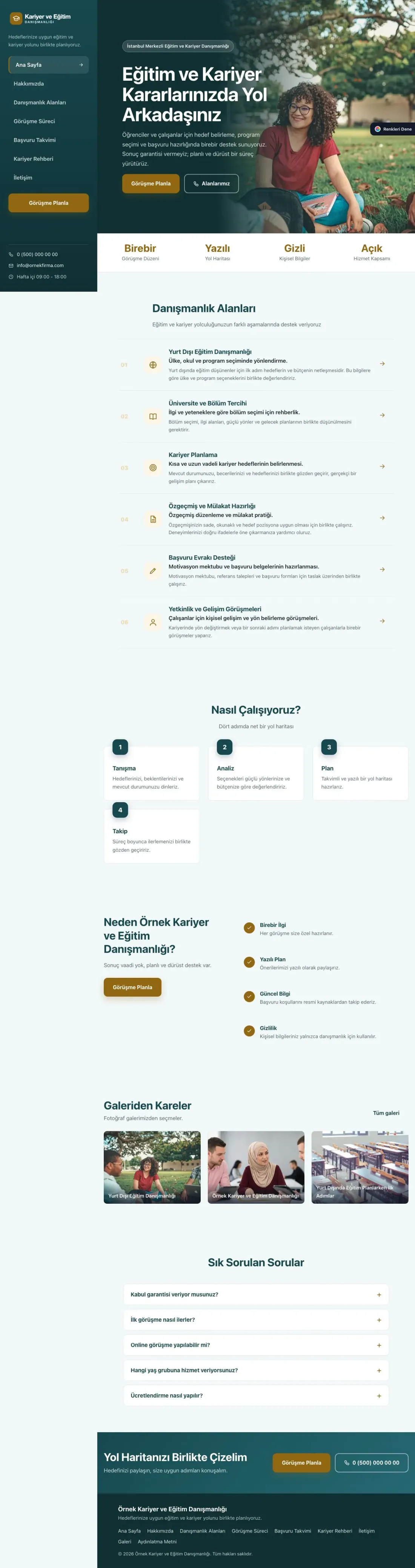 Kariyer ve Eğitim Danışmanlığı için Sol Menü Petrol Amber – Kariyer ve Eğitim Danışmanlığı Web Sitesi ana sayfa görünümü