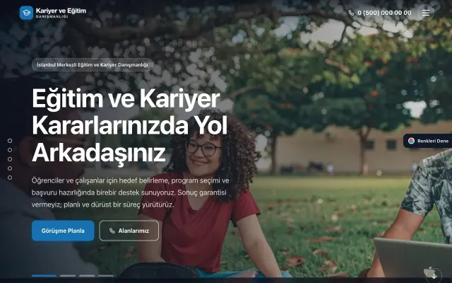 Kariyer ve Eğitim Danışmanlığı için Tam Ekran Kahve Mavi – Kariyer ve Eğitim Danışmanlığı Web Sitesi ana sayfa görünümü