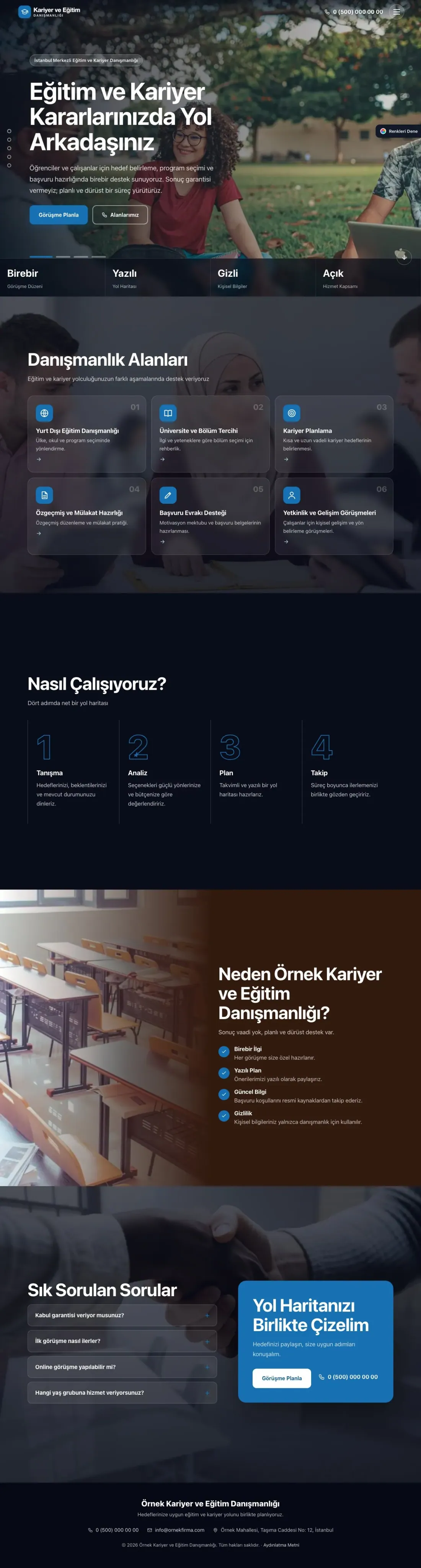 Kariyer ve Eğitim Danışmanlığı için Tam Ekran Kahve Mavi – Kariyer ve Eğitim Danışmanlığı Web Sitesi ana sayfa görünümü