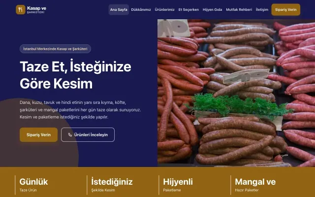 Kasap ve Şarküteri için Blok Lacivert Turuncu – Kasap ve Şarküteri Web Sitesi ana sayfa görünümü