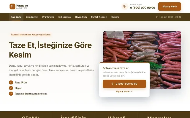 Kasap ve Şarküteri için Bölünmüş Kahve Turuncu – Kasap ve Şarküteri Web Sitesi ana sayfa görünümü