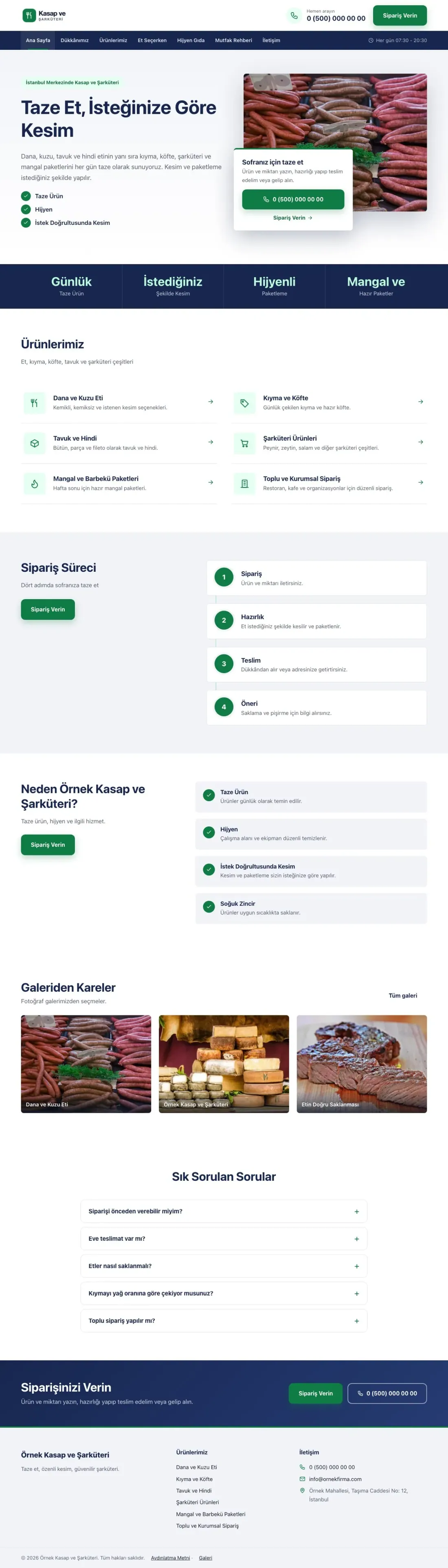 Kasap ve Şarküteri için Bölünmüş Mavi Yeşil – Kasap ve Şarküteri Web Sitesi ana sayfa görünümü