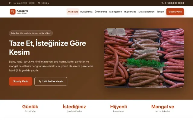 Kasap ve Şarküteri için Klasik Kahve Turuncu – Kasap ve Şarküteri Web Sitesi ana sayfa görünümü