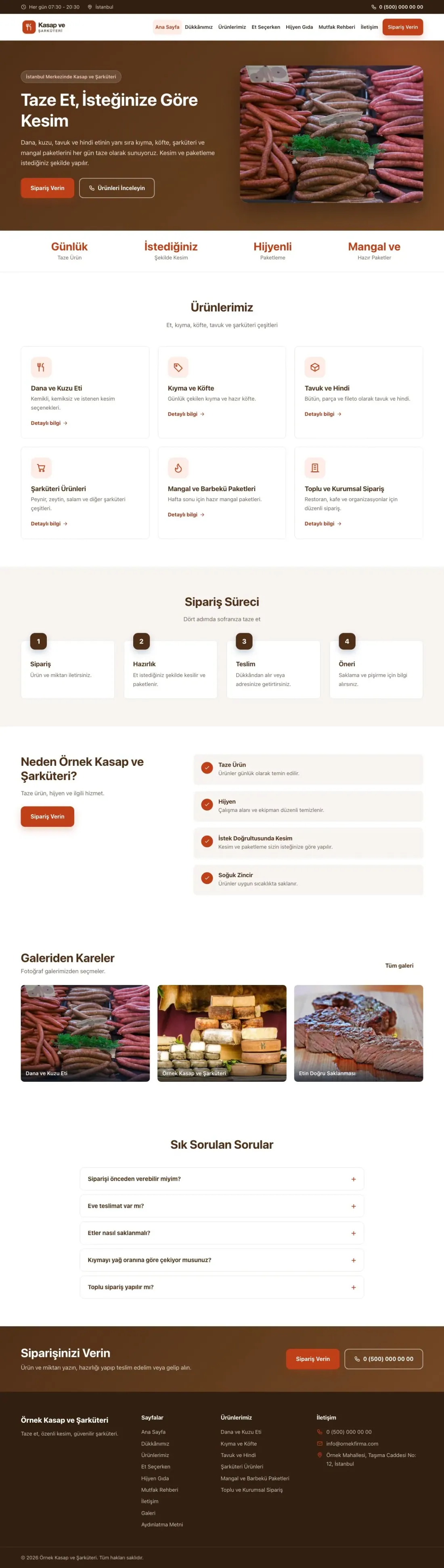 Kasap ve Şarküteri için Klasik Kahve Turuncu – Kasap ve Şarküteri Web Sitesi ana sayfa görünümü