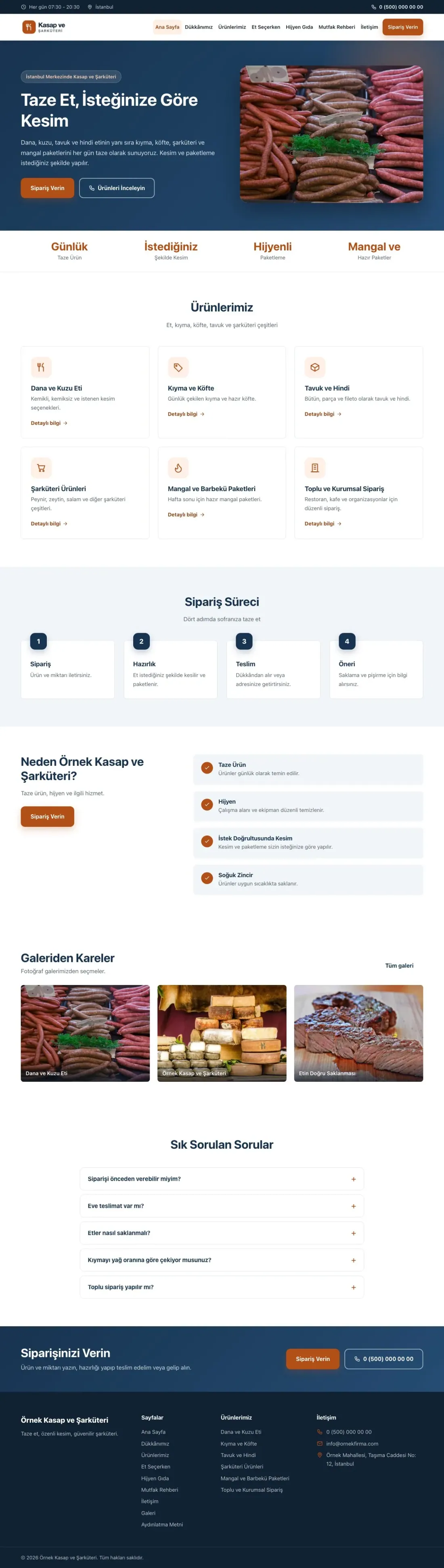 Kasap ve Şarküteri için Klasik Mavi Turuncu – Kasap ve Şarküteri Web Sitesi ana sayfa görünümü