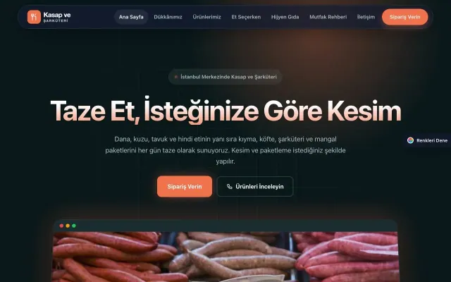 Kasap ve Şarküteri için Koyu Modern Petrol Turuncu – Kasap ve Şarküteri Web Sitesi ana sayfa görünümü