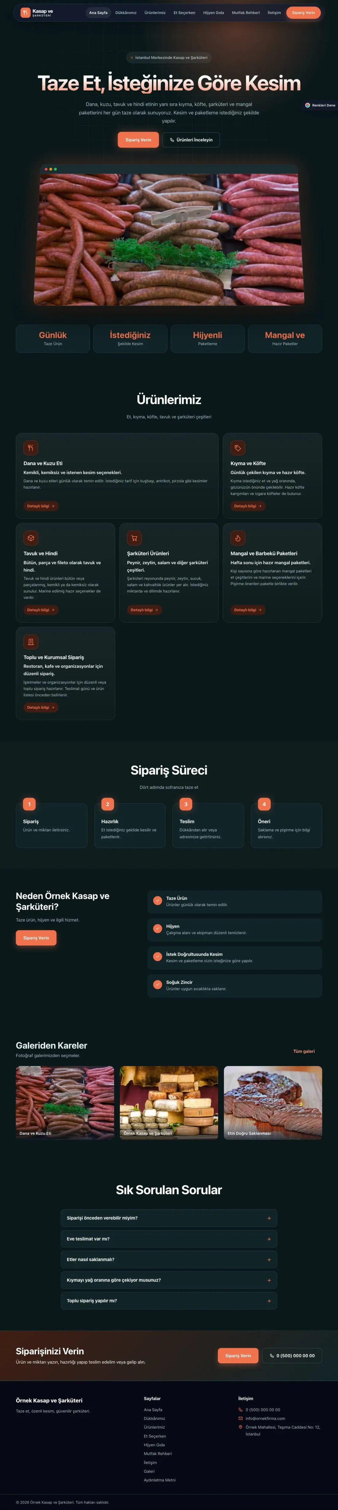 Kasap ve Şarküteri için Koyu Modern Petrol Turuncu – Kasap ve Şarküteri Web Sitesi ana sayfa görünümü