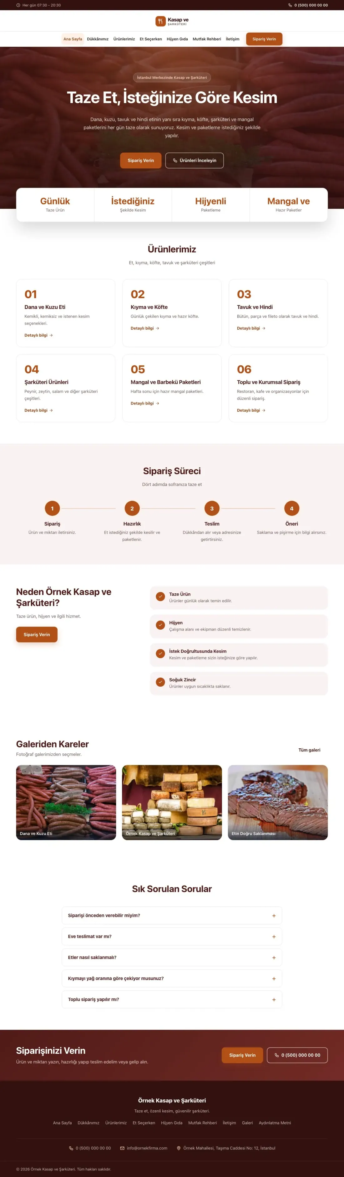 Kasap ve Şarküteri için Merkez Bordo Turuncu – Kasap ve Şarküteri Web Sitesi ana sayfa görünümü