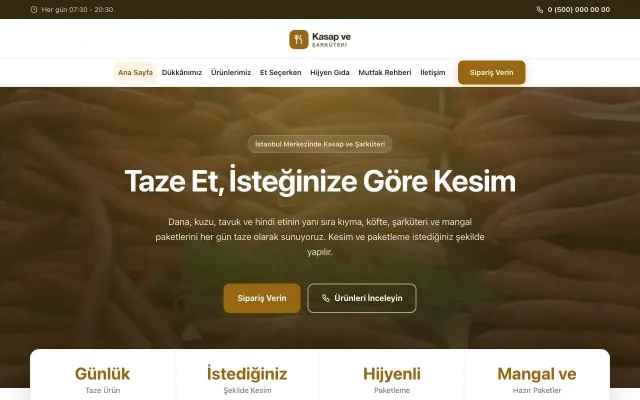 Kasap ve Şarküteri için Merkez Kahve Turuncu – Kasap ve Şarküteri Web Sitesi ana sayfa görünümü