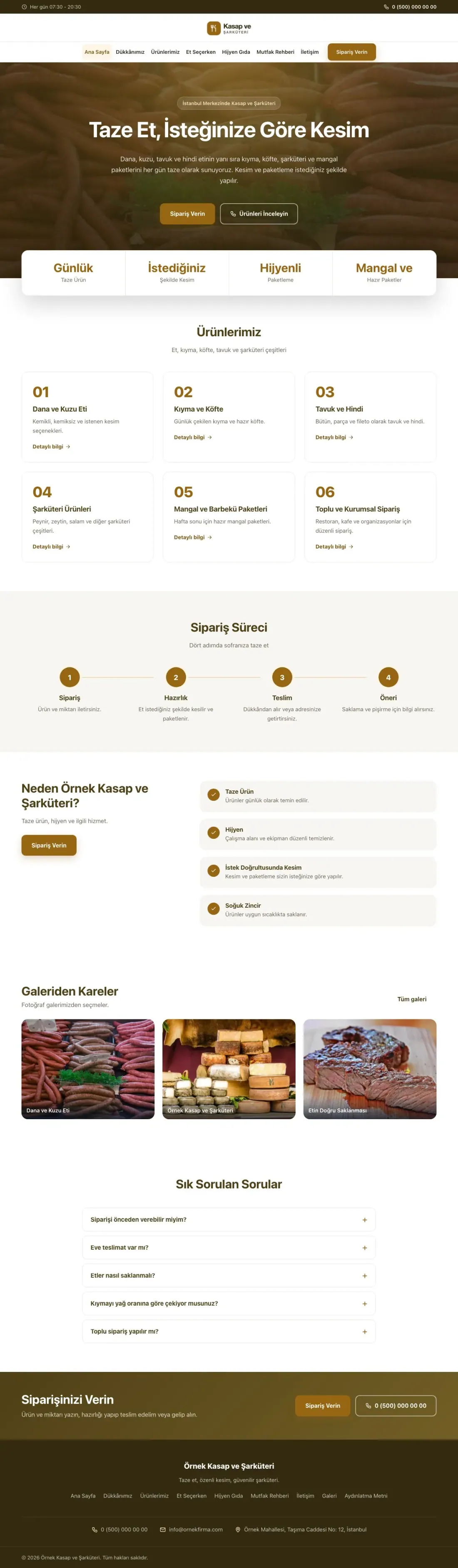 Kasap ve Şarküteri için Merkez Kahve Turuncu – Kasap ve Şarküteri Web Sitesi ana sayfa görünümü