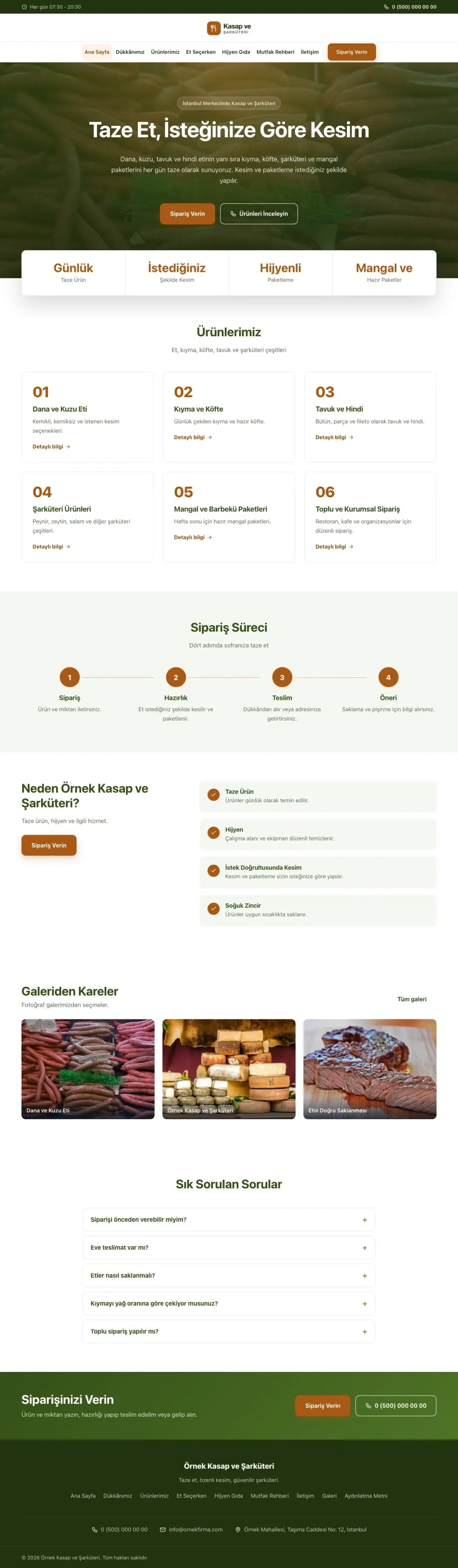 Kasap ve Şarküteri için Merkez Yeşil Turuncu – Kasap ve Şarküteri Web Sitesi ana sayfa görünümü