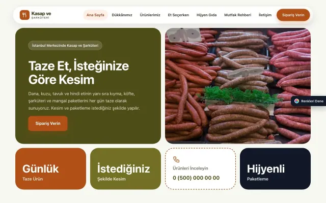 Kasap ve Şarküteri için Mozaik Zeytin Turuncu – Kasap ve Şarküteri Web Sitesi ana sayfa görünümü