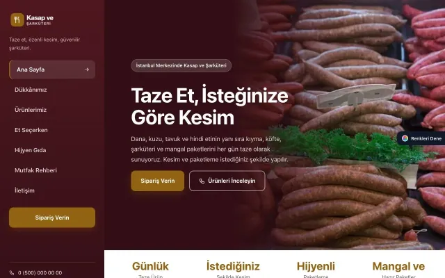 Kasap ve Şarküteri için Sol Menü Bordo Turuncu – Kasap ve Şarküteri Web Sitesi ana sayfa görünümü