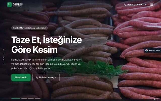 Kasap ve Şarküteri için Tam Ekran Kahve Yeşil – Kasap ve Şarküteri Web Sitesi ana sayfa görünümü