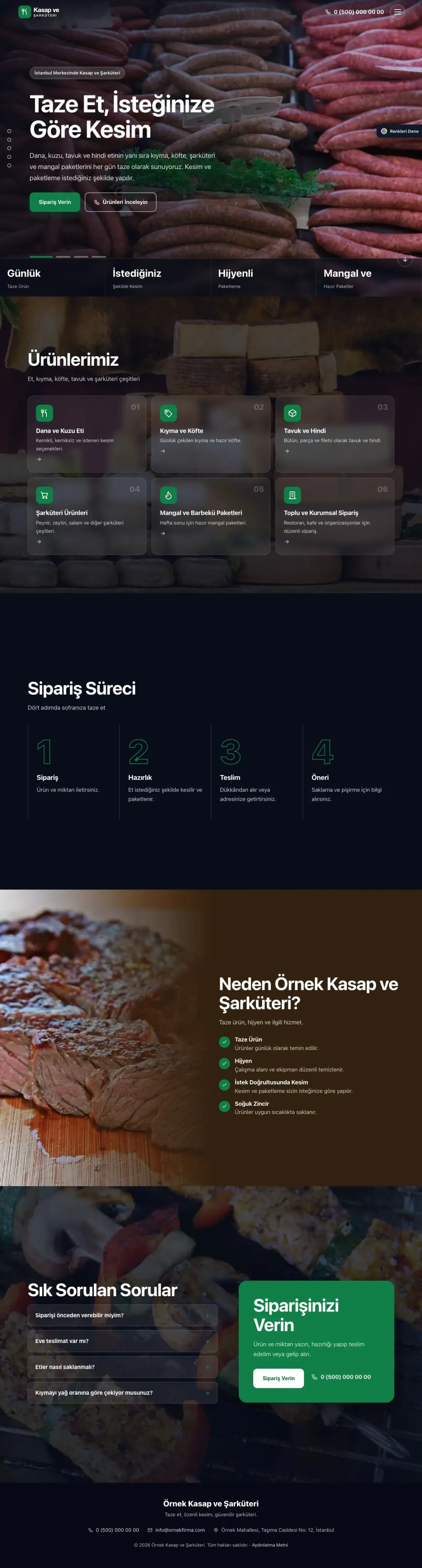 Kasap ve Şarküteri için Tam Ekran Kahve Yeşil – Kasap ve Şarküteri Web Sitesi ana sayfa görünümü