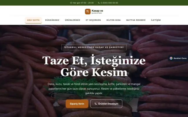 Kasap ve Şarküteri için Zigzag Yeşil Turuncu – Kasap ve Şarküteri Web Sitesi ana sayfa görünümü