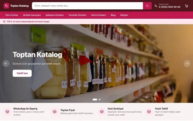 Market Bordo Pembe – Katalog Sitesi ana sayfa görünümü