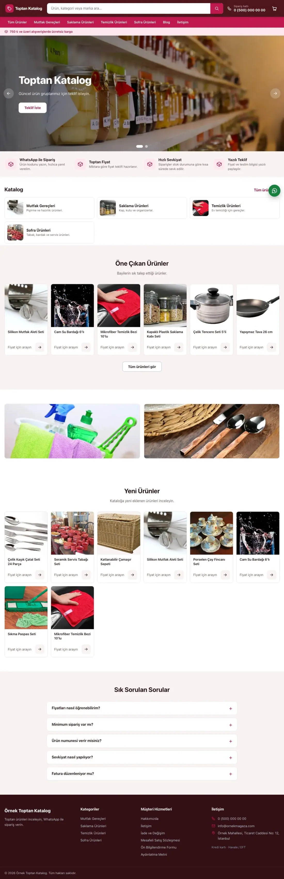 Market Bordo Pembe – Katalog Sitesi ana sayfa görünümü