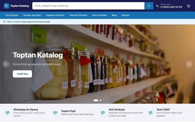 Market Lacivert Mavi – Katalog Sitesi ana sayfa görünümü