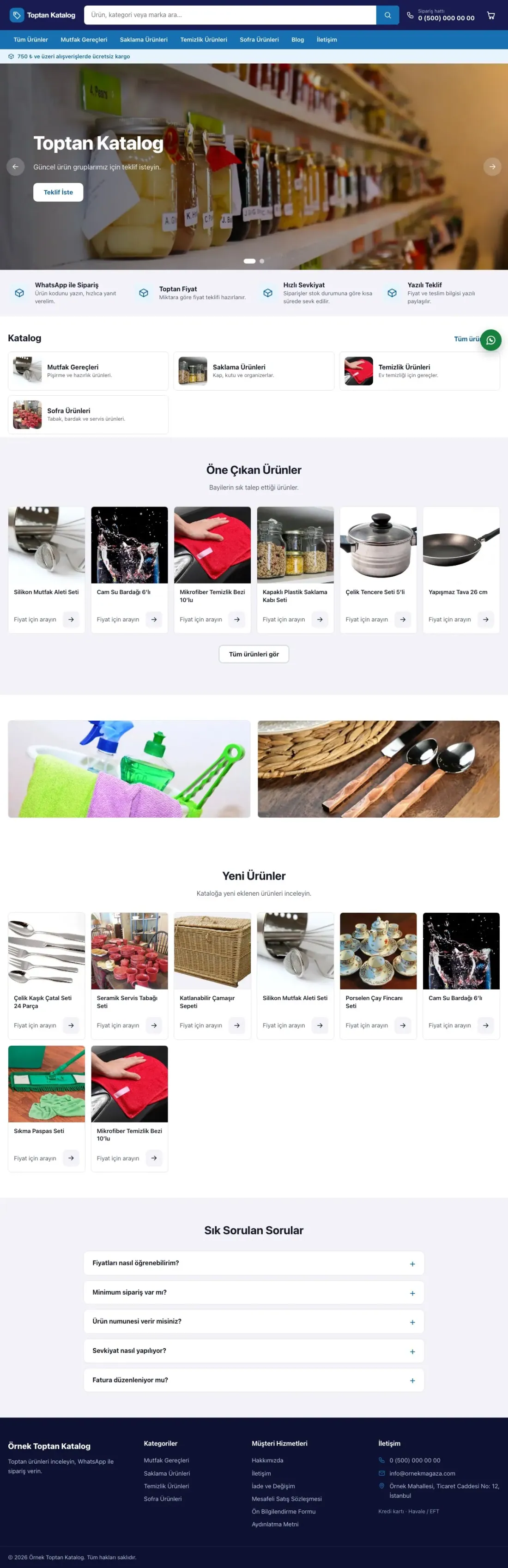 Market Lacivert Mavi – Katalog Sitesi ana sayfa görünümü
