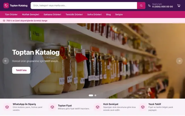 Market Mor Pembe – Katalog Sitesi ana sayfa görünümü