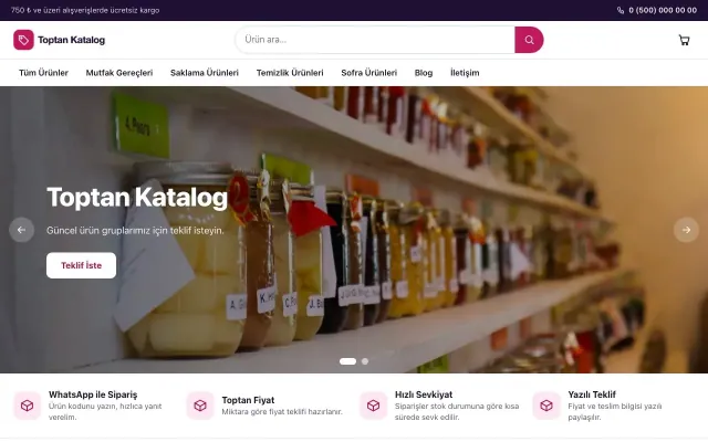 Vitrin Mor Pembe – Katalog Sitesi ana sayfa görünümü