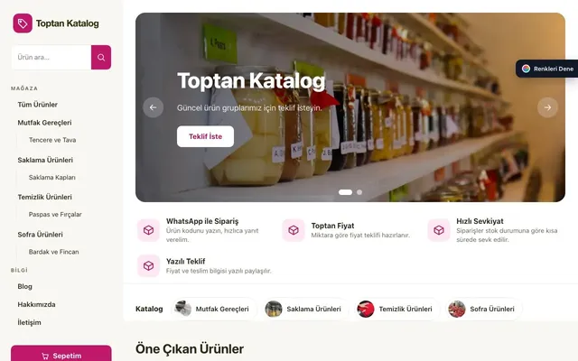 Katalog Sitesi için Yan Menü Zeytin Pembe – Katalog Sitesi ana sayfa görünümü