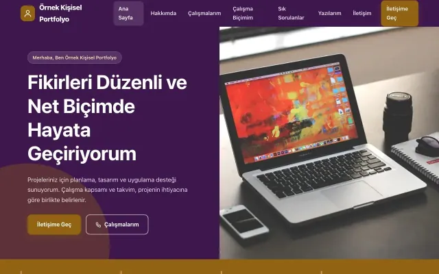 Kişisel Portfolyo için Blok Mor Turuncu – Kişisel Portfolyo Web Sitesi ana sayfa görünümü
