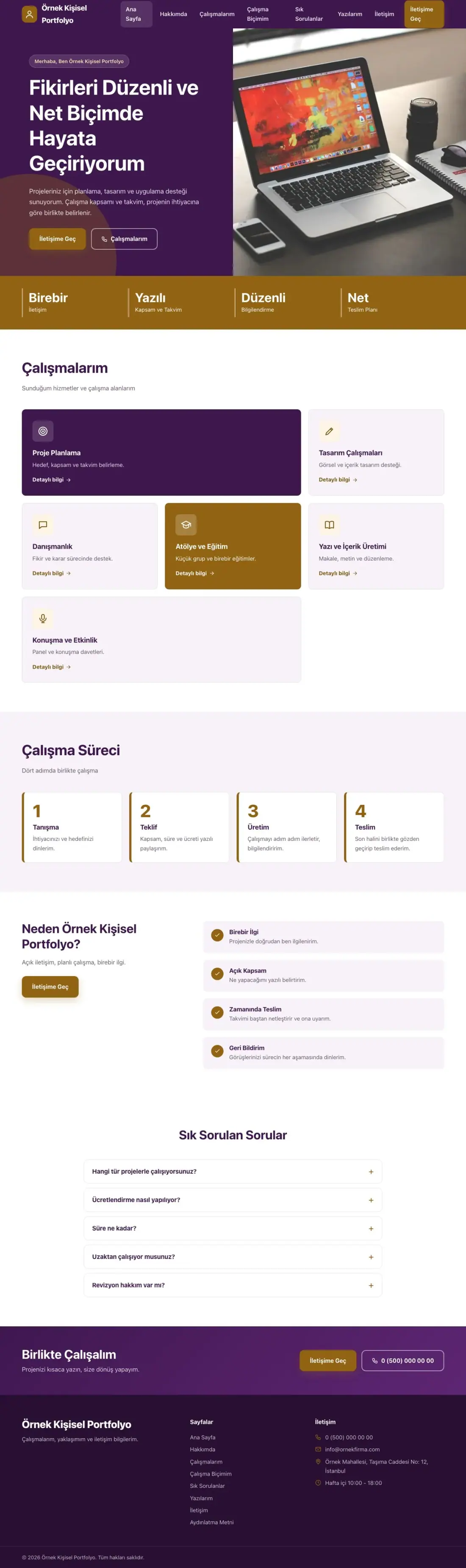 Kişisel Portfolyo için Blok Mor Turuncu – Kişisel Portfolyo Web Sitesi ana sayfa görünümü