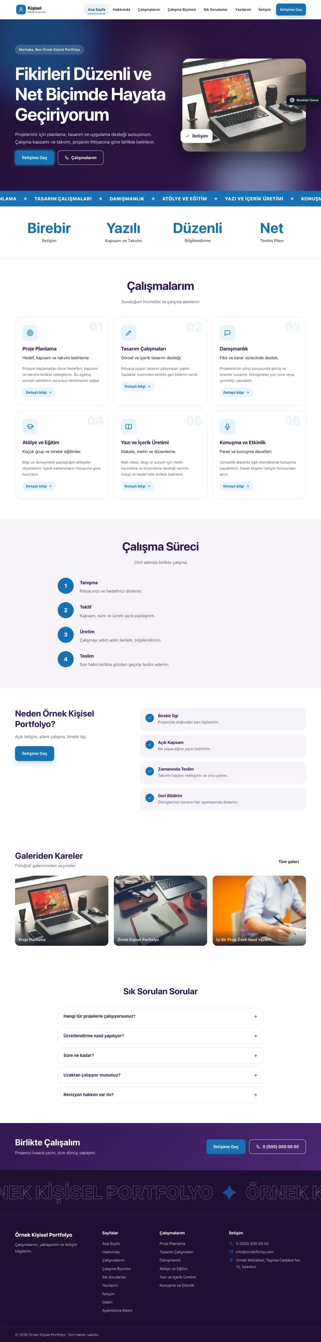 Kişisel Portfolyo için Hareketli Mor Mavi – Kişisel Portfolyo Web Sitesi ana sayfa görünümü