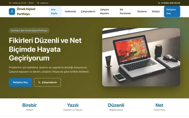 Kişisel Portfolyo için Klasik Zeytin Mavi – Kişisel Portfolyo Web Sitesi ana sayfa görünümü