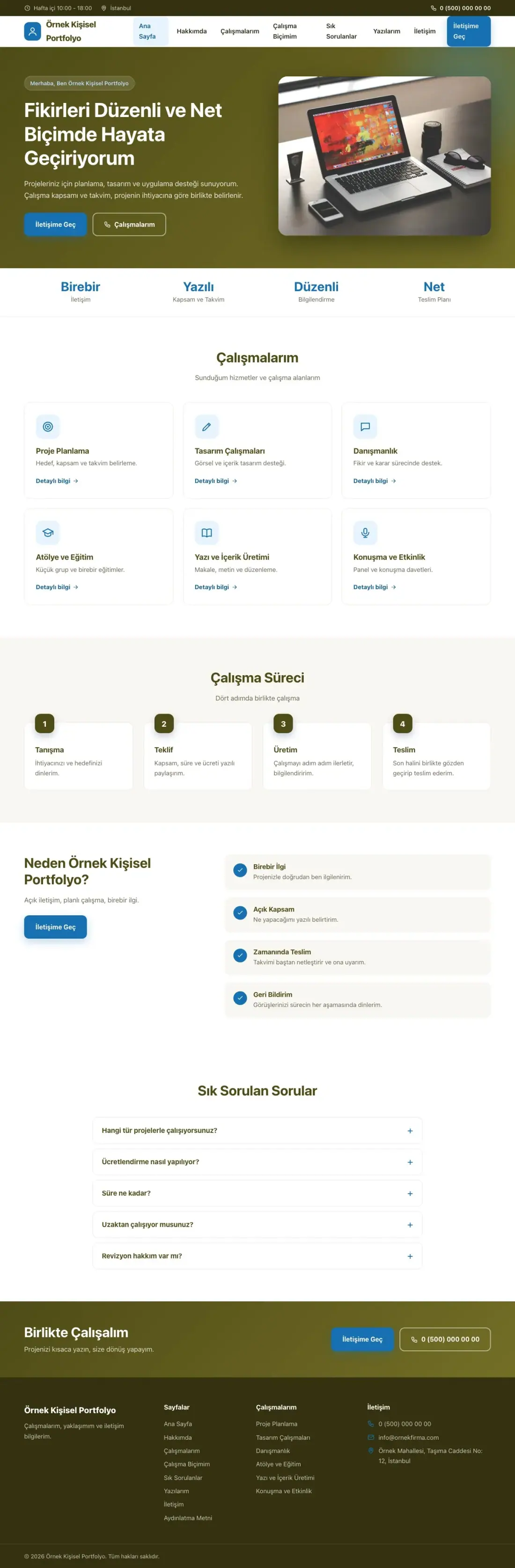 Kişisel Portfolyo için Klasik Zeytin Mavi – Kişisel Portfolyo Web Sitesi ana sayfa görünümü