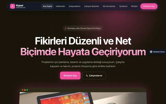Kişisel Portfolyo için Koyu Modern Kahve Pembe – Kişisel Portfolyo Web Sitesi ana sayfa görünümü