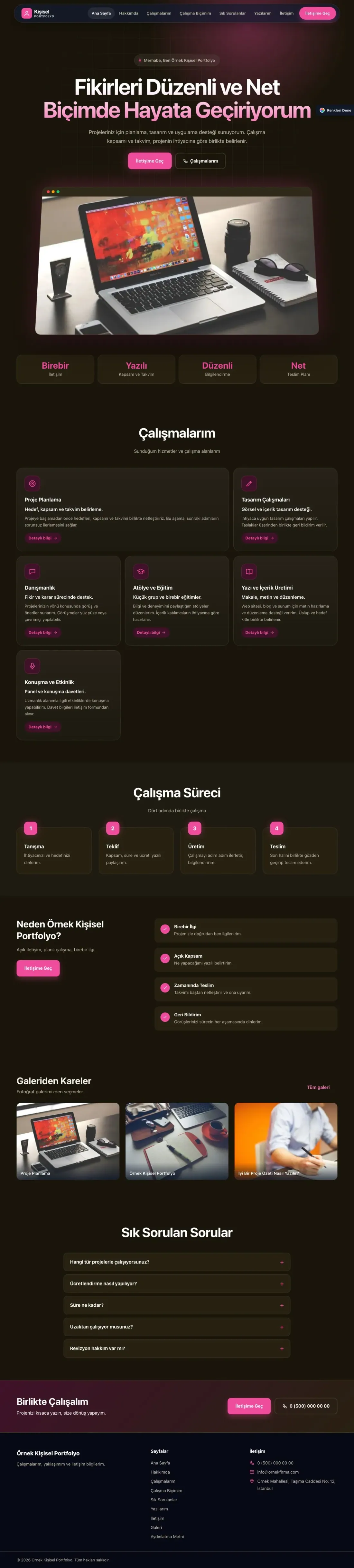 Kişisel Portfolyo için Koyu Modern Kahve Pembe – Kişisel Portfolyo Web Sitesi ana sayfa görünümü