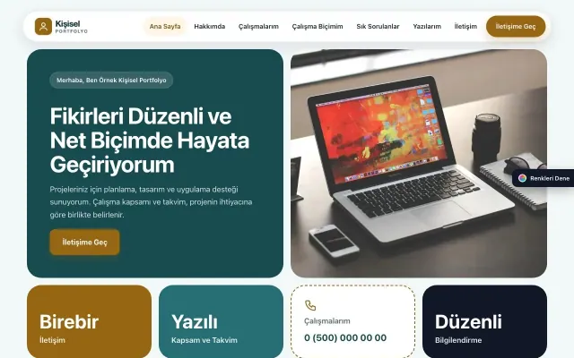Kişisel Portfolyo için Mozaik Petrol Turuncu – Kişisel Portfolyo Web Sitesi ana sayfa görünümü